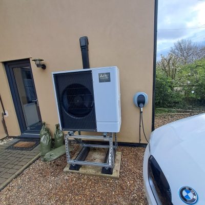 Example of Increasing the height of an air source heat pump to future proof the heat pump against flood damage